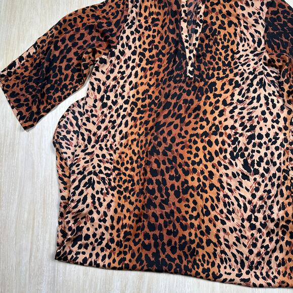 Natori Cheetah Animal Print Mandarin Sleepshirt Loungewear Caftan Dress XL - Picture 3 of 16